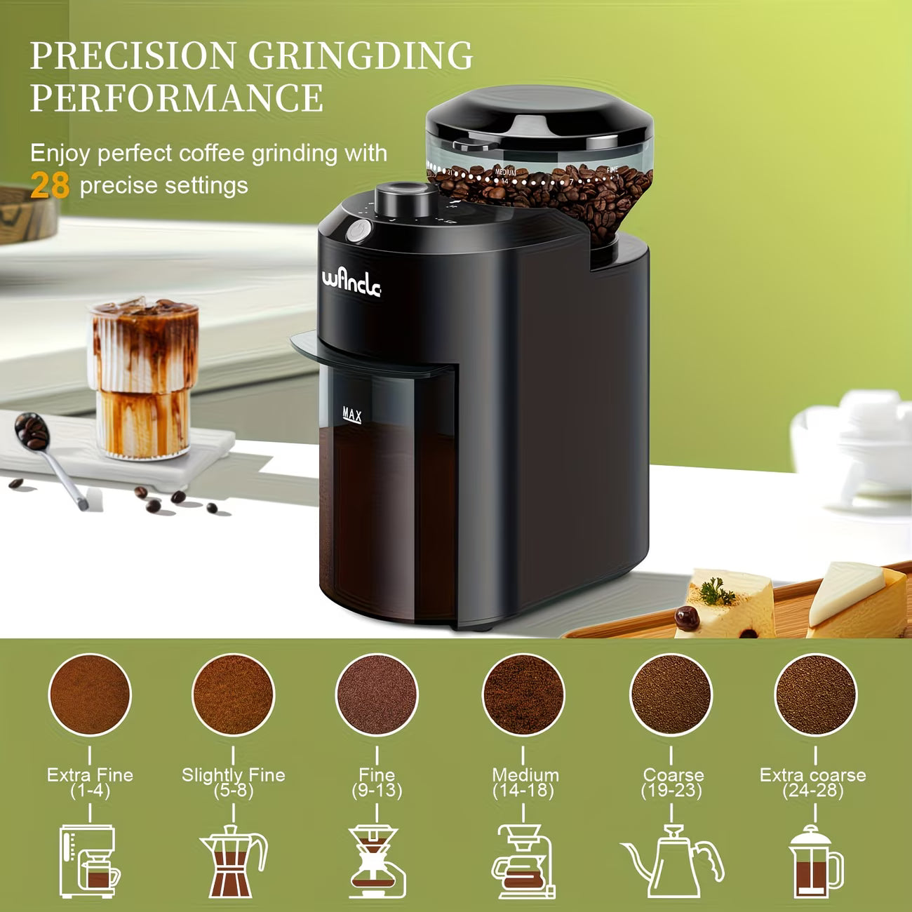☕ Professional Electric Coffee Grinder with 28 Grind Levels - ☕ مطحنة قهوة كهربائية احترافية مع 28 مستوى طحن