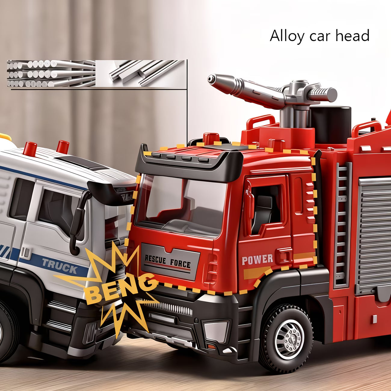 🚒✨ Multifunctional Red Alloy Fire Truck Toy with Water Spray, Mist, Sound & Lights 🚨💦 -🚒✨ لعبة شاحنة إطفاء حمراء متعددة الوظائف مصنوعة من سبيكة معدنية، مزودة برذاذ الماء والضباب والصوت والأضواء 🚨💦