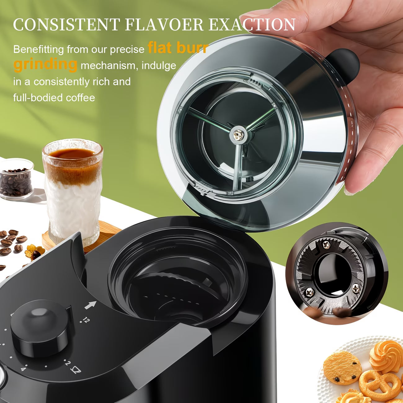☕ Professional Electric Coffee Grinder with 28 Grind Levels - ☕ مطحنة قهوة كهربائية احترافية مع 28 مستوى طحن