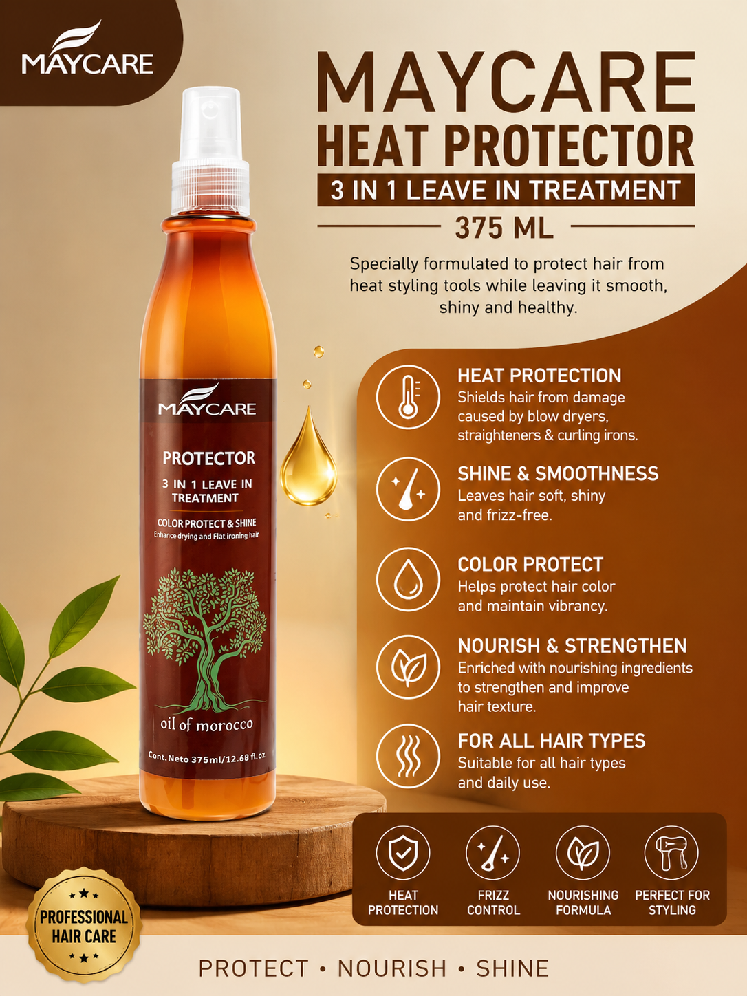 ✅ Maycare Heat Protector Spray 375ml (Recommended) - ✅ بخاخ مايكير الواقي من الحرارة 375 مل (موصى به)