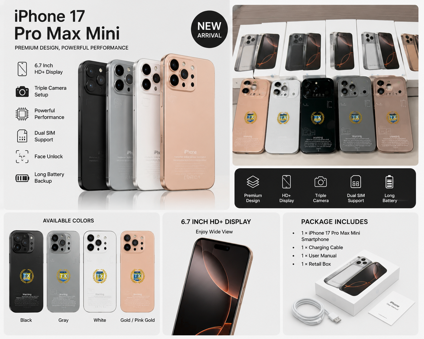 iPhone 17 Pro Max Mini Smartphone – Premium Design, HD Display & Triple Camera - هاتف آيفون 17 برو ماكس ميني الذكي – تصميم فاخر، شاشة عالية الدقة وكاميرا ثلاثية