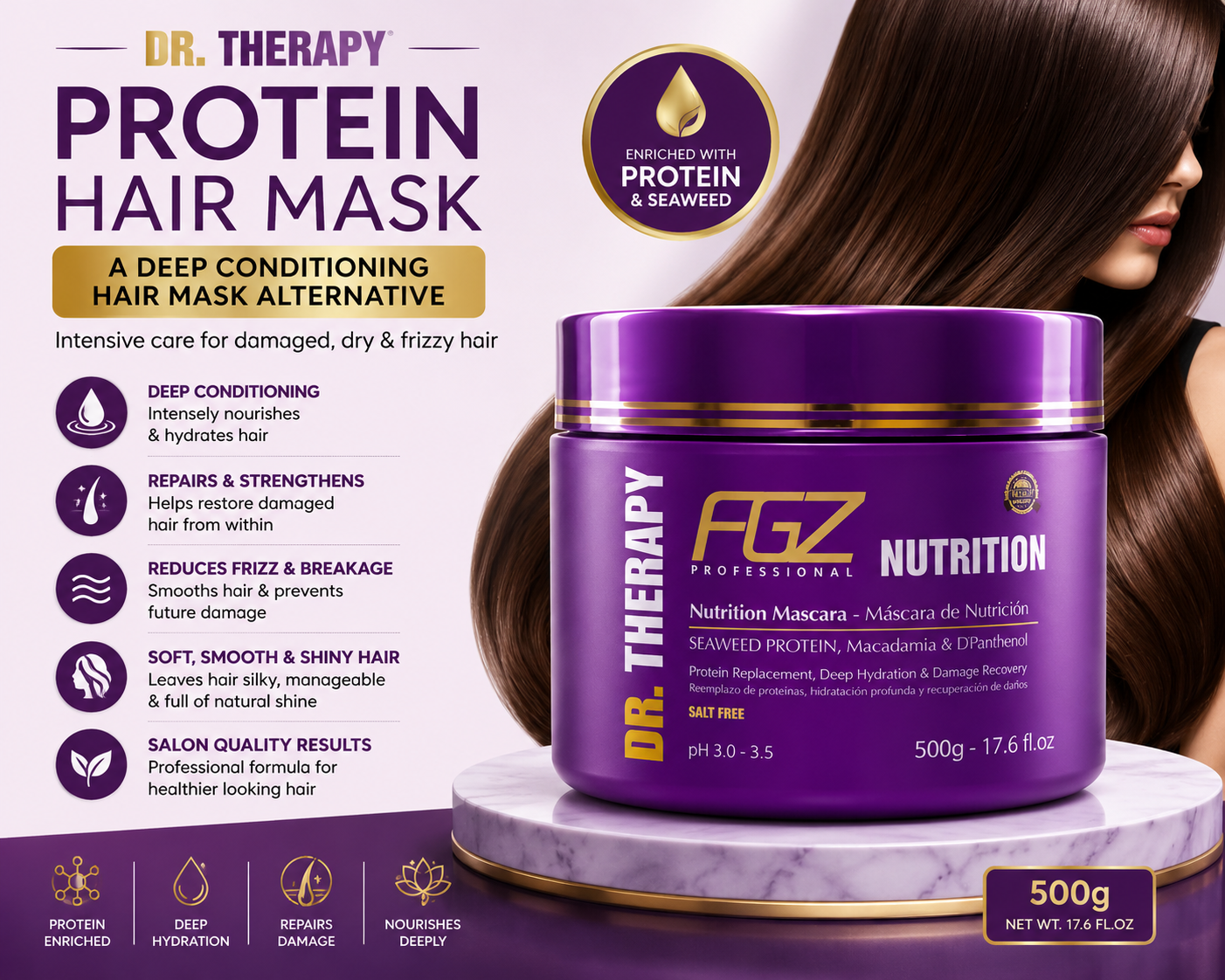 💜 Dr. Therapy Protein Hair Mask – 500g 💜 - 💜 قناع بروتين الشعر من دكتور ثيرابي – ٥٠٠ غرام 💜